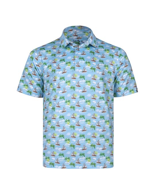 PUTTER PARADISE Caddie Cool Polo Shirt-Sky/Snow/Palm-XL